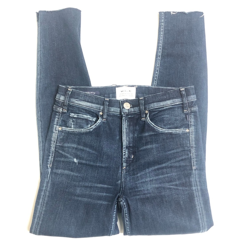 MCGUIRE Newton Skinny Dark Wash Denim Jeans Raw Hem